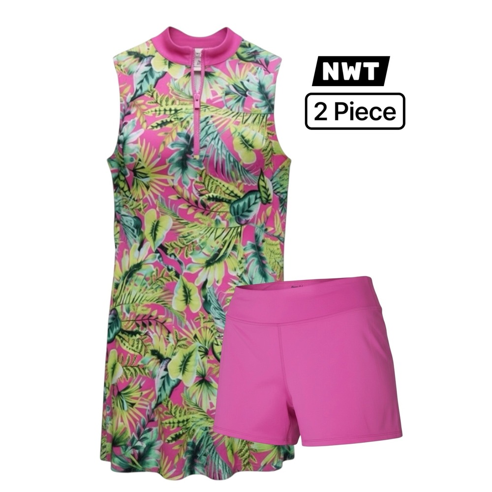 TOMMY BAHAMA Golf Dress Shorts Set Medium Tropical Floral NWT Pink Tennis